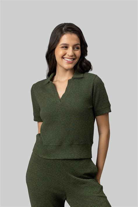 Olive Ottoman Rib Polo Top – NeceSera