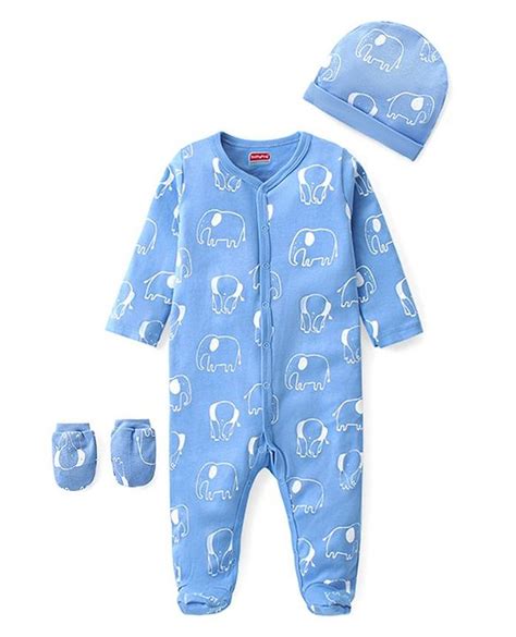 Babyhug Cotton Knit Full Sleeves Footed Sleep Suit with Cap & Mittens ...
