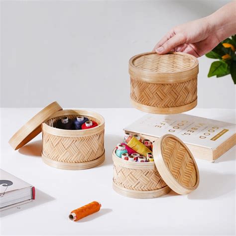Hand Woven Round Bamboo Storage Basket Set of 3