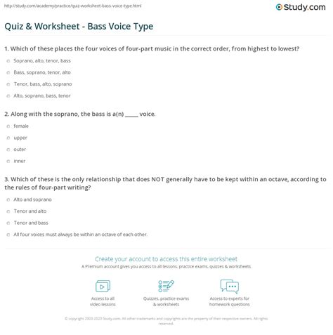 Quiz & Worksheet - Bass Voice Type | Study.com
