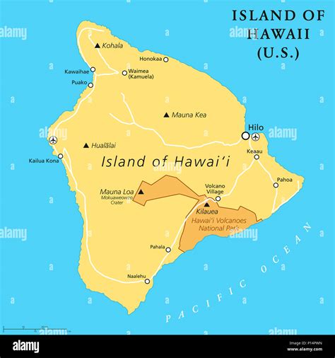 Island of Hawaii, political map. Largest island located in the U. S ...