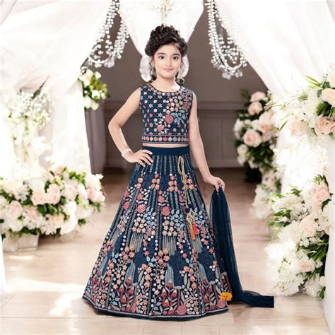 Buy Blue Embroidered Girls Lehenga Choli – Mumkins