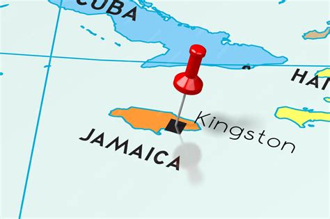 Capital de jamaica kingston fijada en el mapa político | Foto Premium