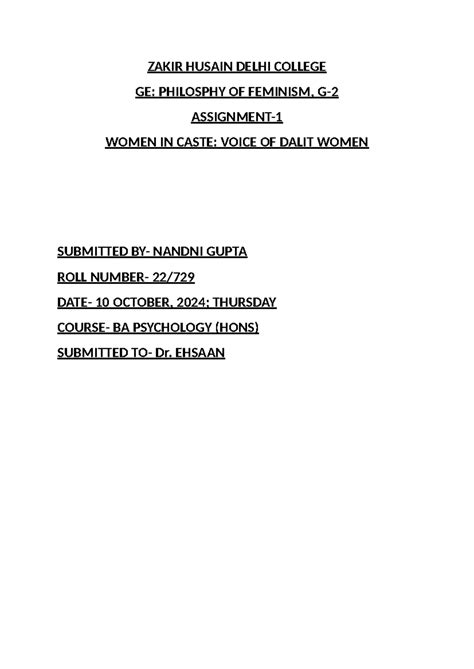 GE assignment 2 - essay on islamic femenism - ZAKIR HUSAIN DELHI ...