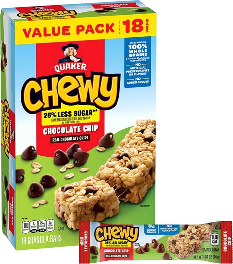 Amazon.com: Quaker Chewy Granola Bars, Reduced Sugar Chocolate Chip, 18 ...