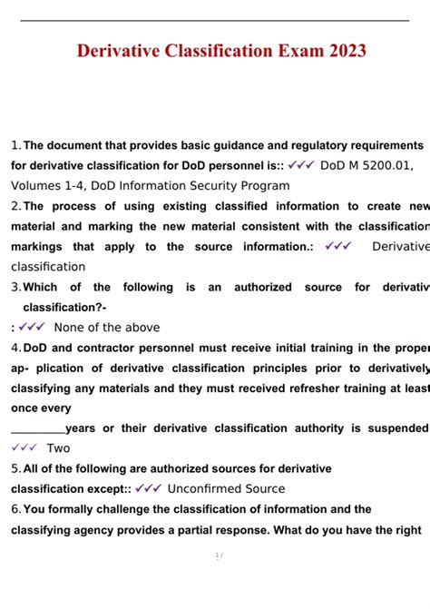 Derivative Classification Exam Questions and Answers 2023 / 2024 ...