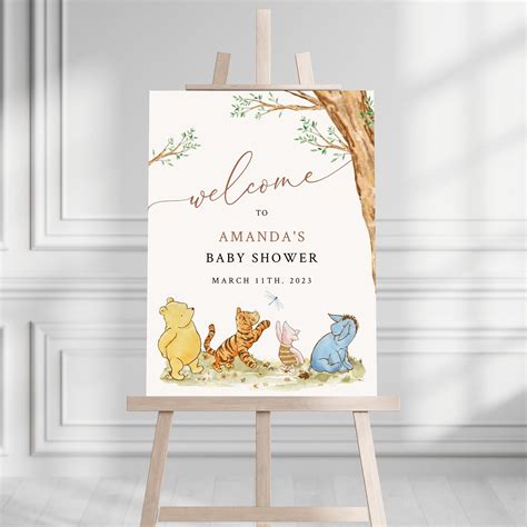 Winnie the Pooh Baby Shower Welcome Sign, Editable Baby Shower Welcome ...