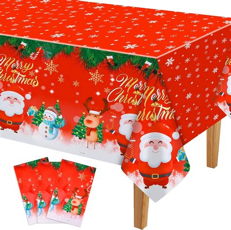 PLULON 3Pcs Christmas Tablecloth Plastic Snowflake Snowman Table Cover ...