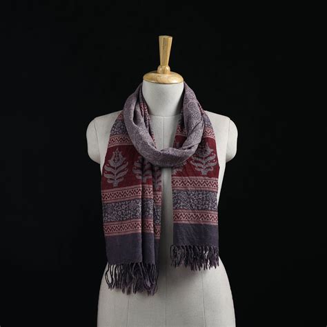 Handwoven Merino Wool Natural Dyed Hand Block Bagh Print Stole