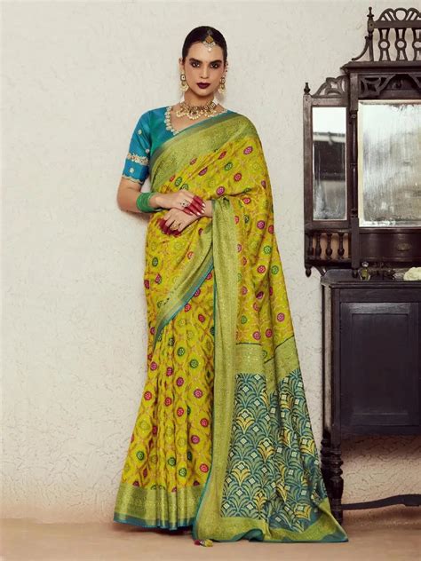 Mustard Silk Saree with Embossed Patterns For Ceremonial & Casual Wear ...