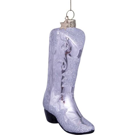 Vondels - Ornament Glass Silver Cowboy Boot - Christmas Ball - Silver