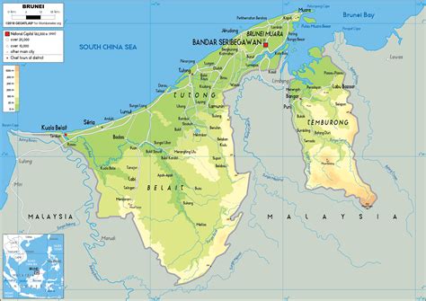 Brunei Map (Physical) - Worldometer