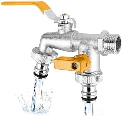 TecoKart® Garden Tap 1/2 Inch Brass Hose Splitter, Dual Outlet Outdoor ...