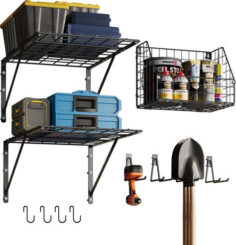 Amazon.com: X-cosrack Wall Mounted Garage Shelving with Wire Basket ...