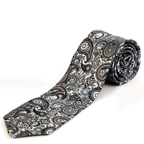 Buy BLACKSMITH Grey Paisley Design Tie - Men's Grey Silk Satin/100% ...