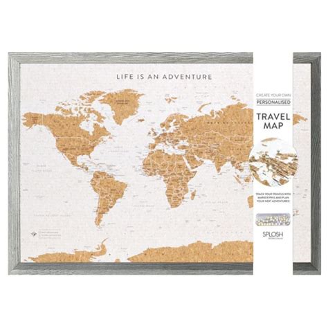 Buy Splosh Travel - World Pin Board in Grey, Wooden Frame. World Cork ...