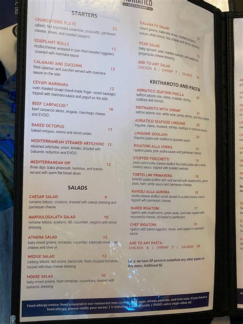 Menu at De Adriatico Restaurant, Fort Myers