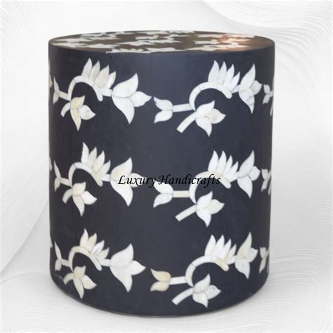Black Bone Inlay Flower Stool – Luxury Handicrafts