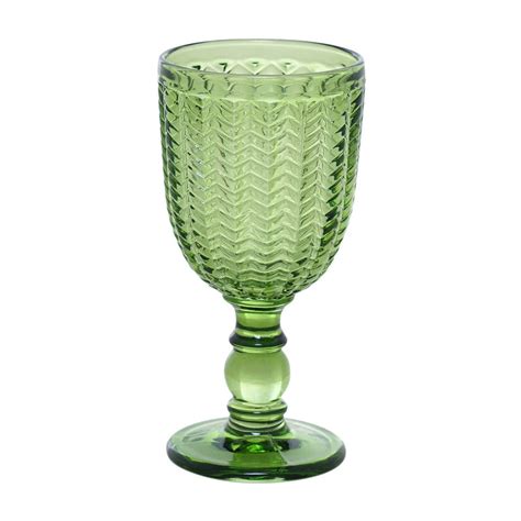 Shop Set Of 6 Emerald Green Herring Bone Textured Wine Glass - at Best ...