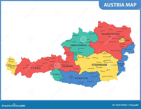 The Detailed Map of the Austria with Regions or States and Cities ...