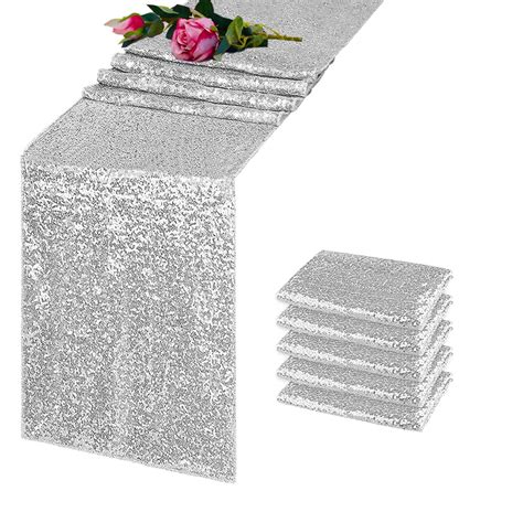 JYFLZQ Silver Sequin Sparkle Table Runners for Wedding, Parties - 12 ...