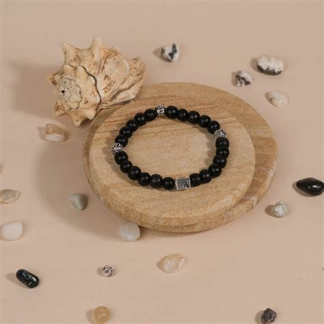 Ebony Karungali with Shree Hari Silver Beads Bracelet – Prinjal Jewels