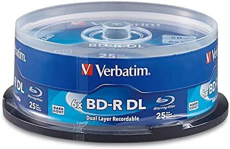 Verbatim Blu-Ray 50 GB 6X Speed BD-R DL Recordable Discs 20 Pack Inkjet ...
