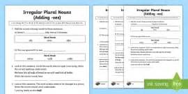 Irregular Plural Nouns Differentiated Worksheet for 3rd-5th Grade