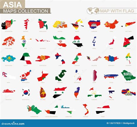 Map with Flag Asian Countries Collection Stock Vector - Illustration of bhutan, arab: 136737820