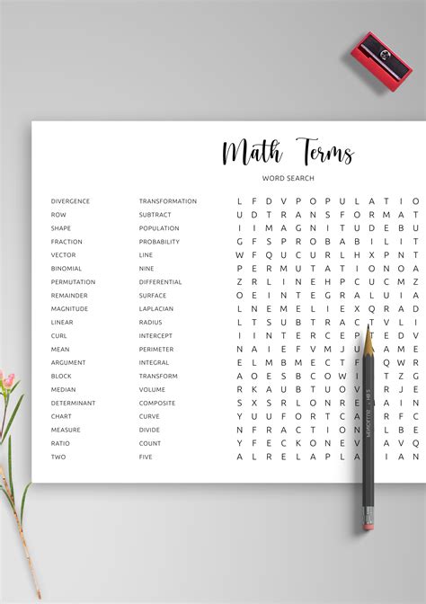 Download Printable Mathematics Terms Word Search in PDF