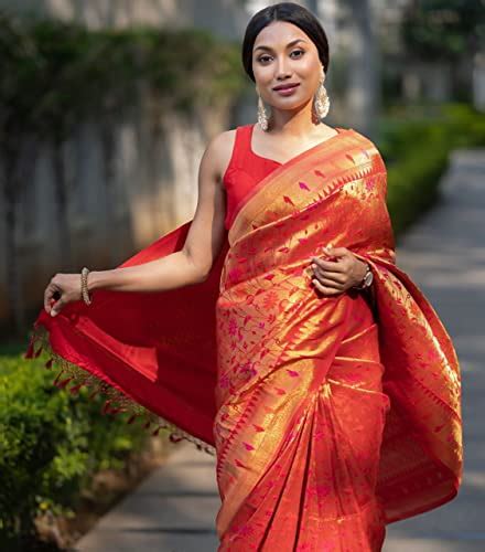 Buy Flosive Beautiful Hot Red Kanjivaram Silk Saree With Zari Weaving ...