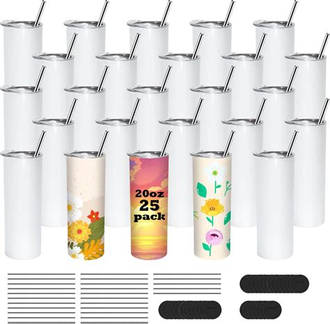Amazon.com | Kocdam 20 Pack Sublimation Tumblers, 20 oz Skinny Straight ...
