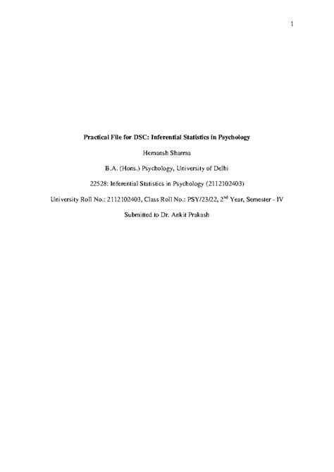 Inferential Statistics in Psychology (DSC 12) - Question Paper 2025 ...