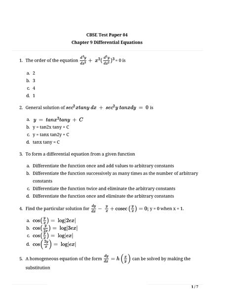 SOLUTION: Differential equation test paper practice set 4 mathematics ...