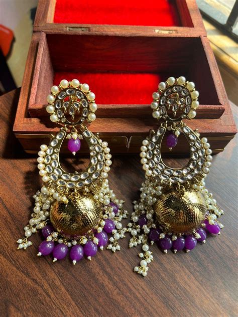 Nisha jhumka earrings-Purple – Rohika Store