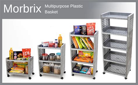 Morbrix 5 Layer Plastic Kitchen Storage Trolley Rack with Wheels ...