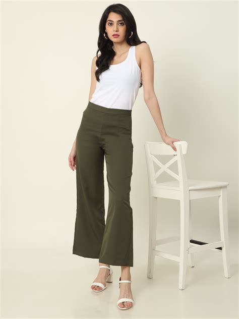 Buy 4 Way Stretch High waist trousers- Forest Green Online | Urban Poche