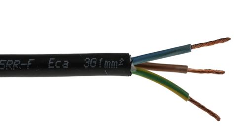 RS PRO | RS PRO H05-RRF, H05RR-F, 50 m 3 Core Power Cable, Black Rubber ...