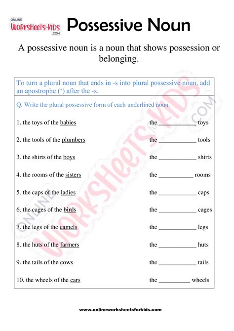 Possessive Nouns Printable Worksheets