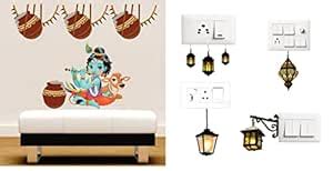Combo Lord Krishna with Makhan and beautiful Cow Wall sticker with ...