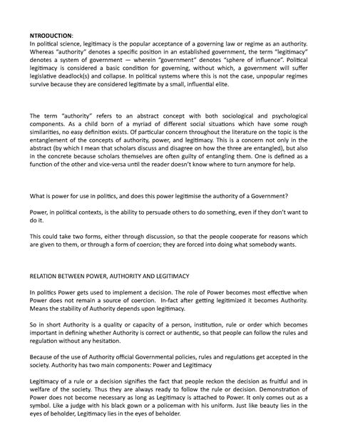 Relationship between power authority legitimacy - NTRODUCTION: In ...