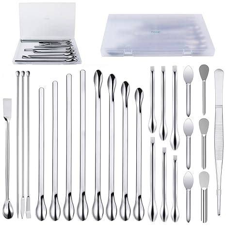 25 Pcs Stainless Steel Lab Spatula Micro Scoop Set Laboratory Tiny ...