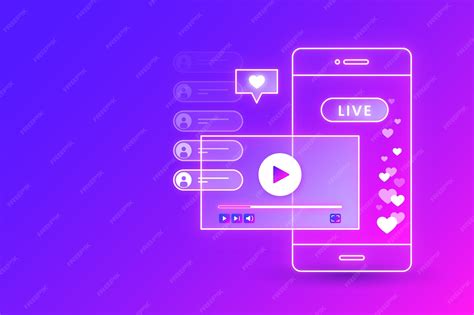 Gradient live stream concept and mobile phone interface | Premium Vector