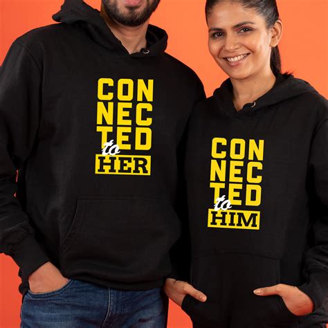 Connected To Her/Him Black Couple Hoodies