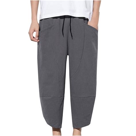 safuny Men's Capri Shorts Cropped Trousers Workout Summer Solid Color ...