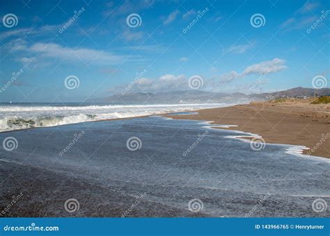 Wave Sea Water Overflowing into Santa Clara River Mouth Estuary in ...
