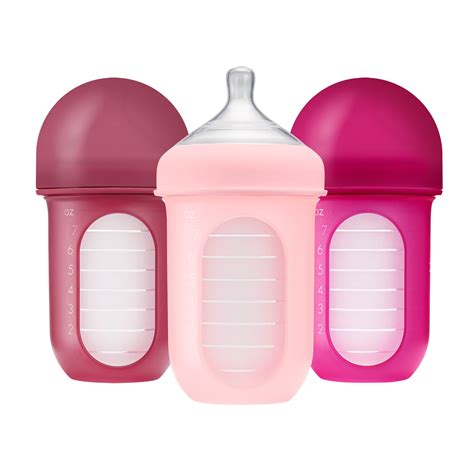 Boon Nursh Reusable Silicone Pouch Baby Bottle, Air-Free Feeding, Pink ...