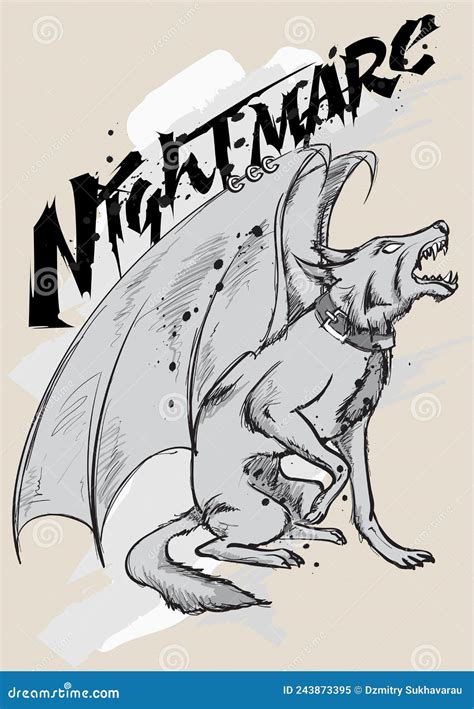 Mythical Winged Dog. a Wolf with Wings on a White Background. Symbolic Sketch Image Stock Vector ...