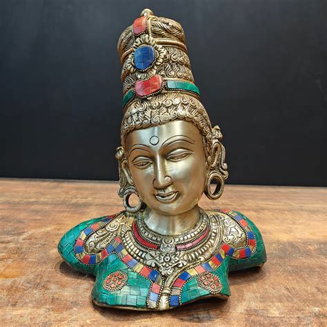 Brass Devi Parvati Bust Stone Work Sculpture 1 Feet – StatueStudio