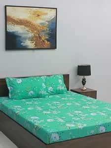 Bombay Dyeing Glory 104 TC 100% Cotton Floral Queen Bedsheet with 2 ...